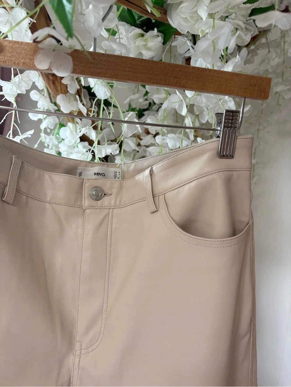 Mango Faux Leather Beige Pants